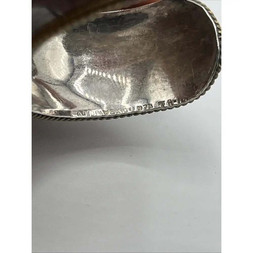 LATON MEXICO 925 Silver Vintage Two Tone Raised Braided Edge Cuff Bracelet